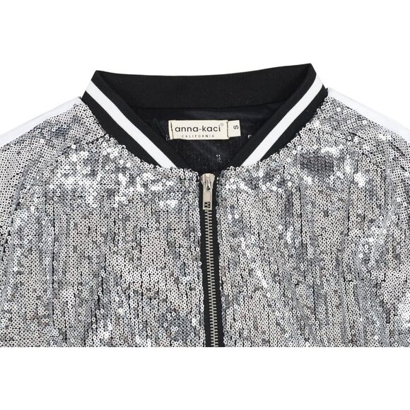 Brand New Women Gray Polyester ANNA-KACI Sequin Bomber Jacket Long Sleeve - Picture 6 of 7